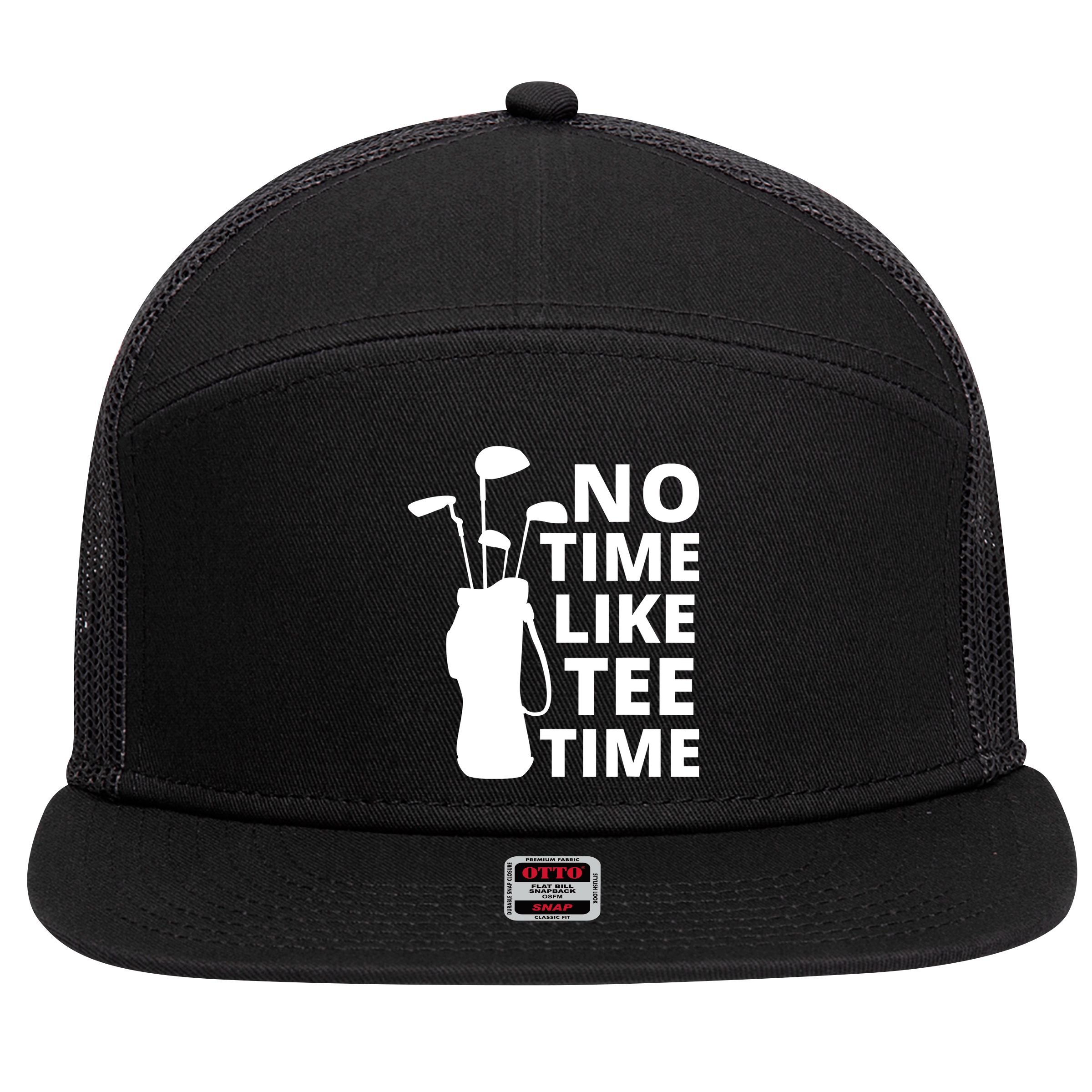 No Time Tee Time Funny Golf Dad Golfer Fathers 7 Panel Mesh Trucker Snapback Hat