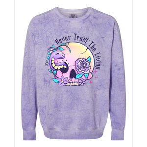 Never Trust The Living Pink Skull Cute Snake Funny Halloween Cute Gift Colorblast Crewneck Sweatshirt