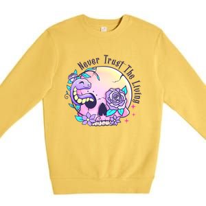 Never Trust The Living Pink Skull Cute Snake Funny Halloween Cute Gift Premium Crewneck Sweatshirt