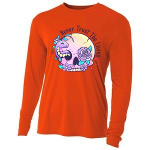 Never Trust The Living Pink Skull Cute Snake Funny Halloween Cute Gift Cooling Performance Long Sleeve Crew