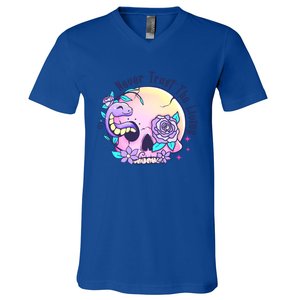 Never Trust The Living Pink Skull Cute Snake Funny Halloween Cute Gift V-Neck T-Shirt