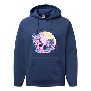 Never Trust The Living Pink Skull Cute Snake Funny Halloween Cute Gift Performance Fleece Hoodie