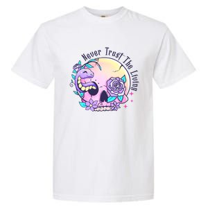 Never Trust The Living Pink Skull Cute Snake Funny Halloween Cute Gift Garment-Dyed Heavyweight T-Shirt