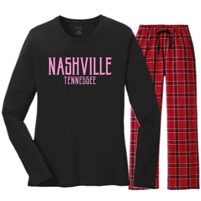 Nashville Tennessee Text Print Women's Long Sleeve Flannel Pajama Set 