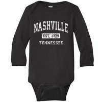 Nashville Tennessee Tn Vintage Established Sports Baby Long Sleeve Bodysuit