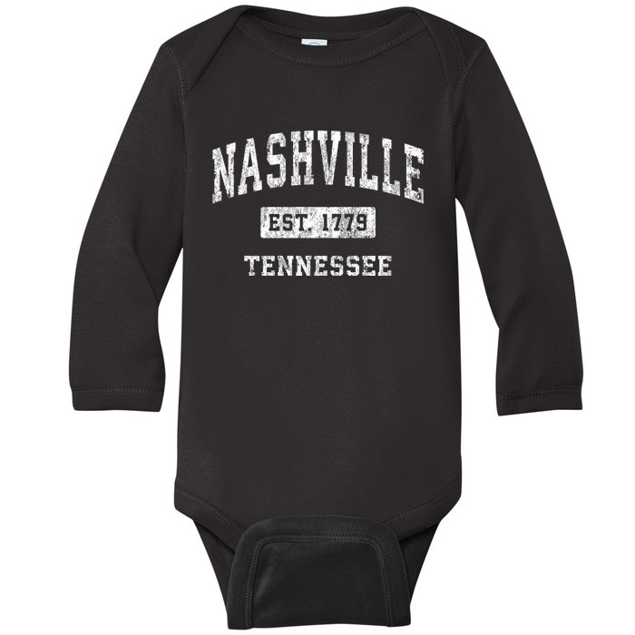 Nashville Tennessee Tn Vintage Established Sports Baby Long Sleeve Bodysuit