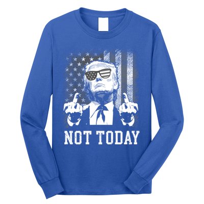 Not Today Trump 2024 Us American Flag Rally Shooting Gift Long Sleeve Shirt