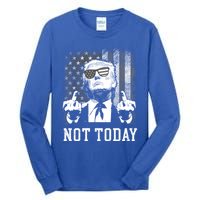 Not Today Trump 2024 Us American Flag Rally Shooting Gift Tall Long Sleeve T-Shirt