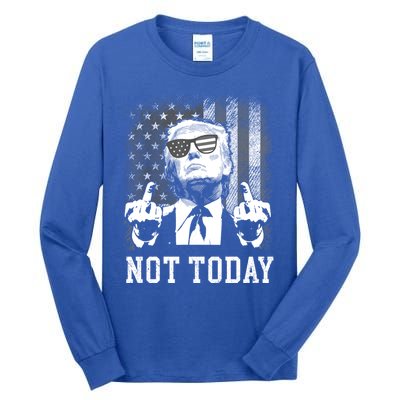 Not Today Trump 2024 Us American Flag Rally Shooting Gift Tall Long Sleeve T-Shirt