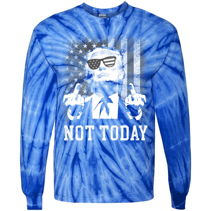 Not Today Trump 2024 Us American Flag Rally Shooting Gift Tie-Dye Long Sleeve Shirt