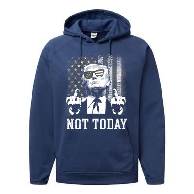 Not Today Trump 2024 Us American Flag Rally Shooting Gift Performance Fleece Hoodie