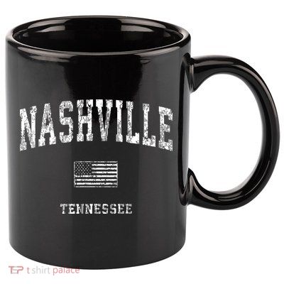 Nashville Tennessee Tn Vintage American Flag 11oz C Handle Ceramic Mug