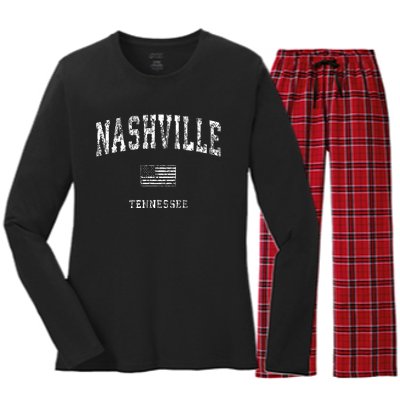 Nashville Tennessee Tn Vintage American Flag Women's Long Sleeve Flannel Pajama Set 