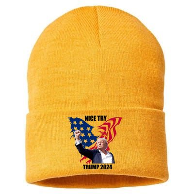 Nice Try Trump 2024 Sustainable Knit Beanie