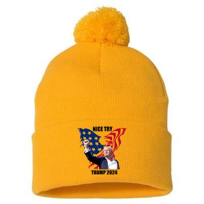 Nice Try Trump 2024 Pom Pom 12in Knit Beanie