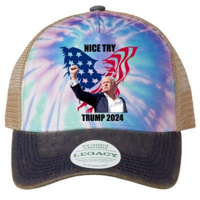 Nice Try Trump 2024 Legacy Tie Dye Trucker Hat