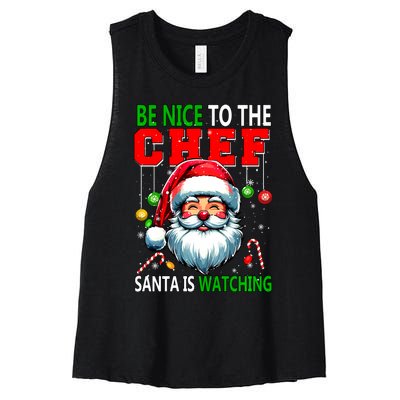 Nice To The Chef Santa Is Watching Funny Joke Xmas Women's Racerback Cropped Tank