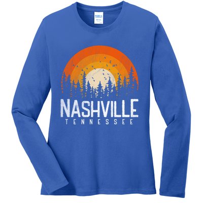 Nashville Tennessee Tn Gift Retro Style Vintage 80s Gift Great Gift Ladies Long Sleeve Shirt