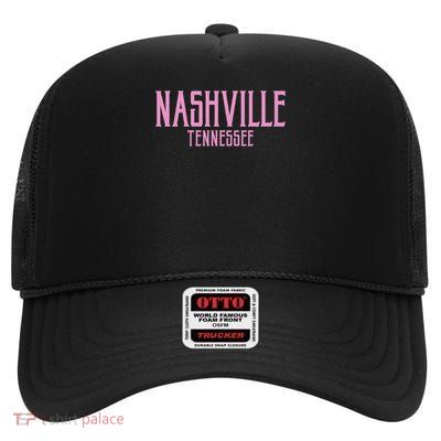 Nashville Tennessee Text Pink Print High Crown Mesh Back Trucker Hat