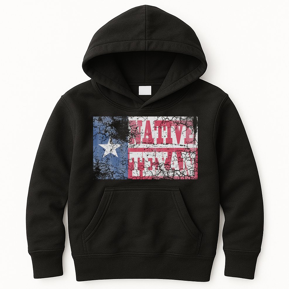 Native Texan Texas Flag Family Home Love Vintage Distressed Kids Hoodie