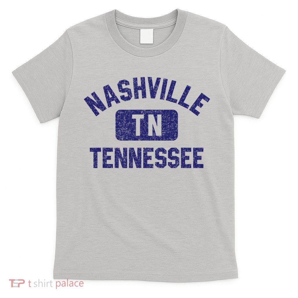 Nashville TN Tennessee Gym Style Distressed Navy Blue Print T-Shirt