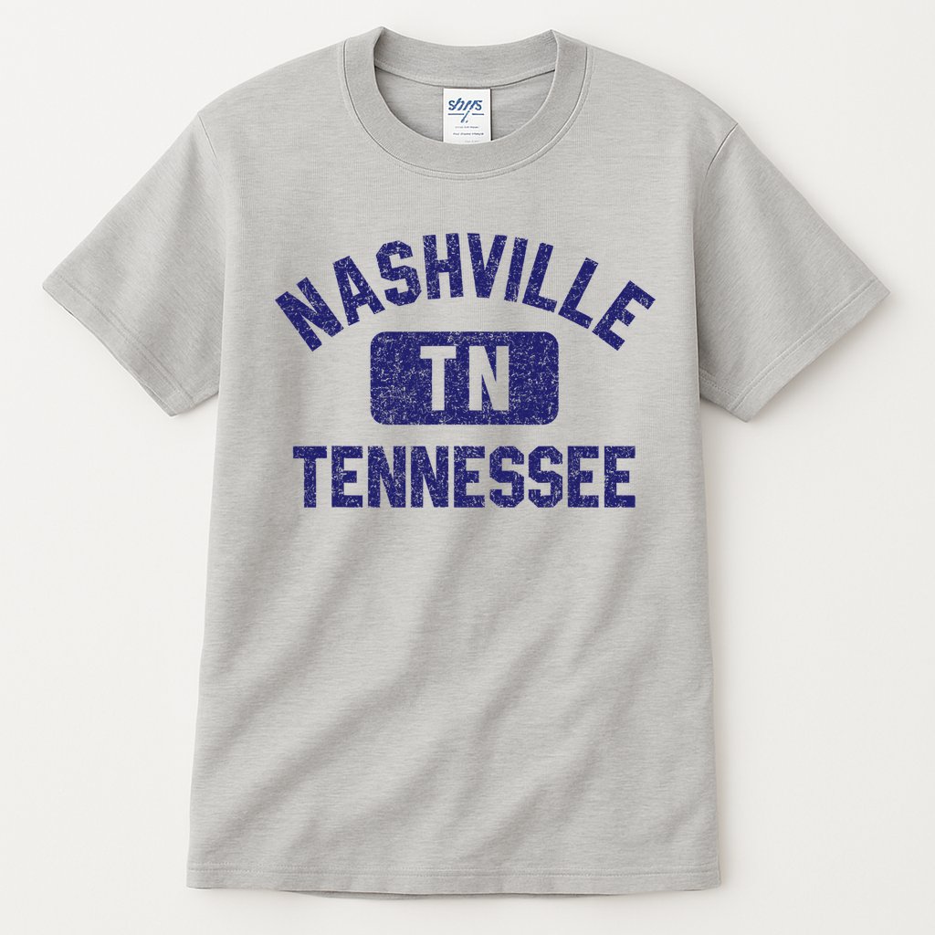 Nashville TN Tennessee Gym Style Distressed Navy Blue Print Tall T-Shirt