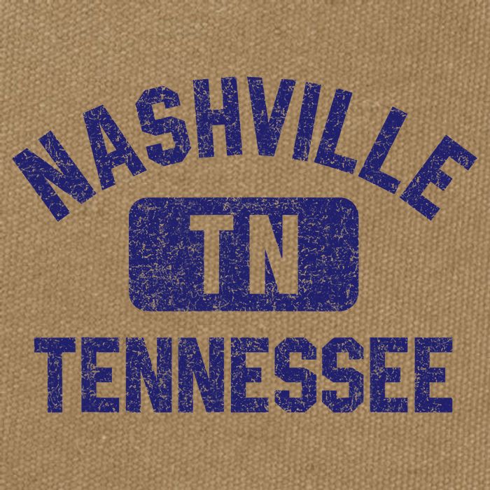 Nashville TN Tennessee Gym Style Distressed Navy Blue Print Cotton Canvas Backpack