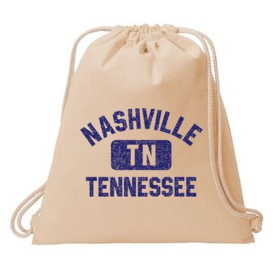 Nashville TN Tennessee Gym Style Distressed Navy Blue Print Drawstring Bag