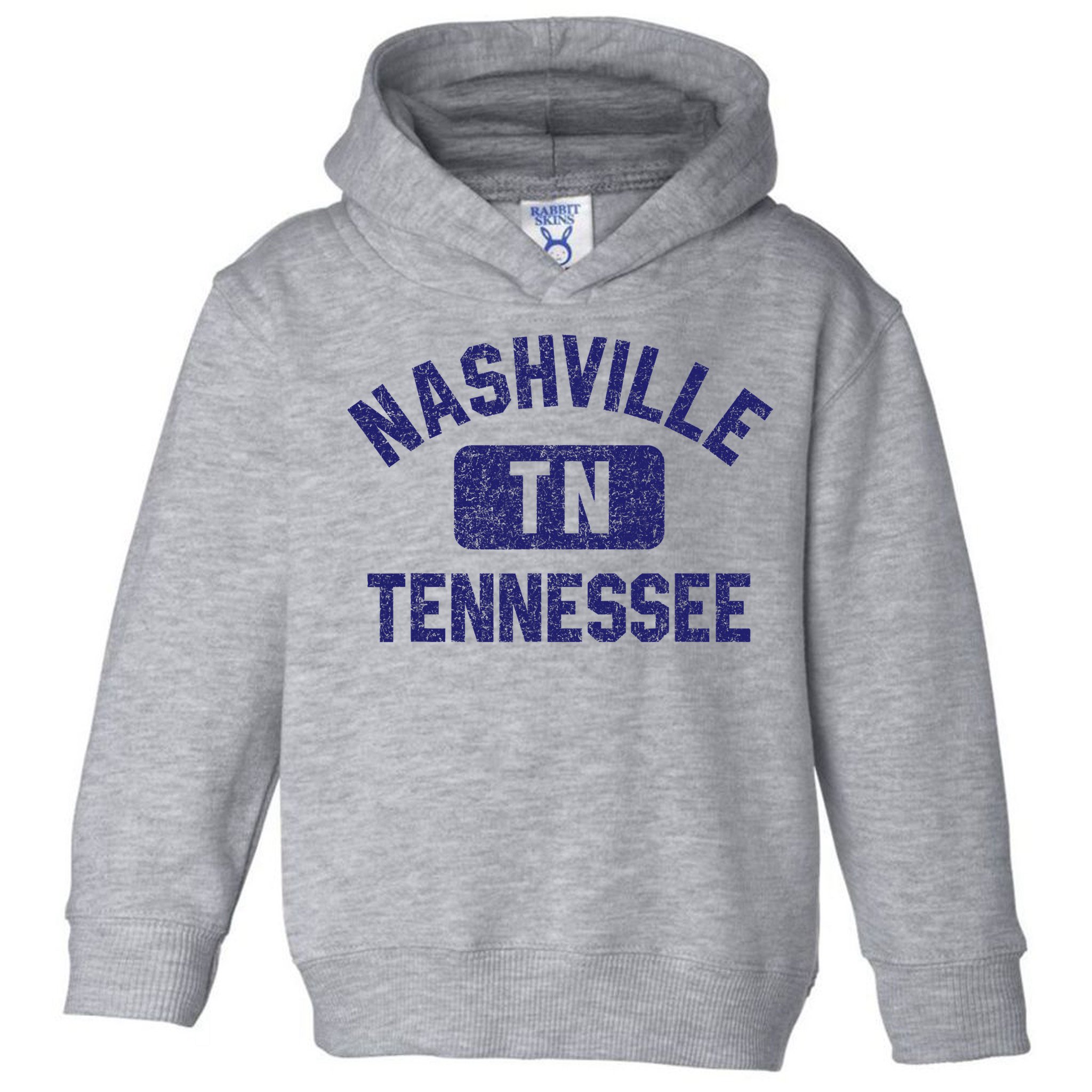 Nashville TN Tennessee Gym Style Distressed Navy Blue Print Toddler Hoodie