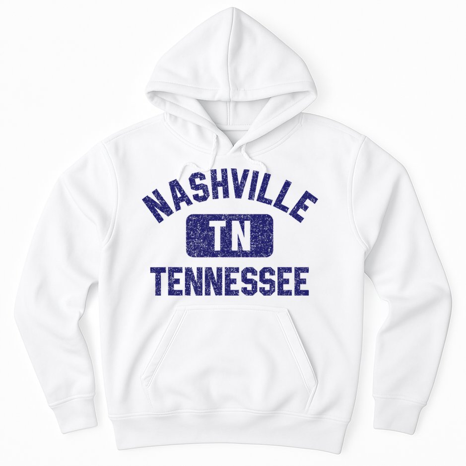 Nashville TN Tennessee Gym Style Distressed Navy Blue Print Hoodie