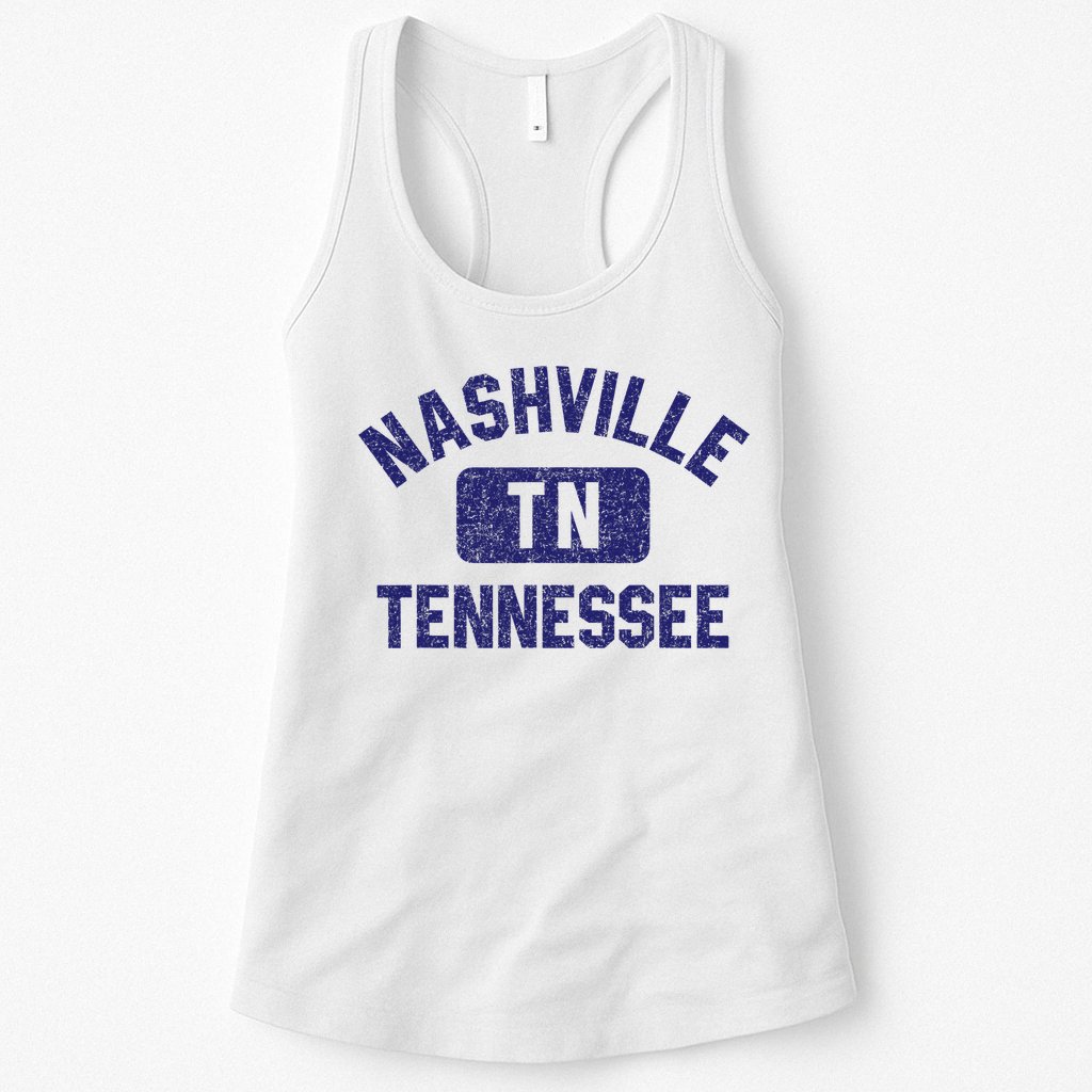 Nashville TN Tennessee Gym Style Distressed Navy Blue Print Womens Tank Top