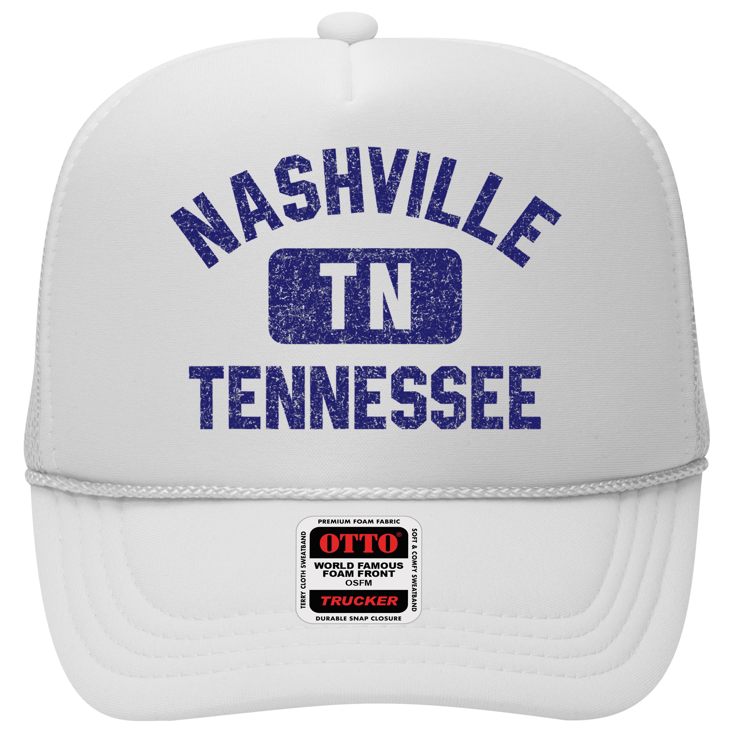 Nashville TN Tennessee Gym Style Distressed Navy Blue Print Hat