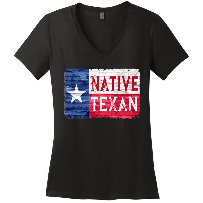 Native Texan Texas Lone Star State Flag Women's V-Neck T-Shirt