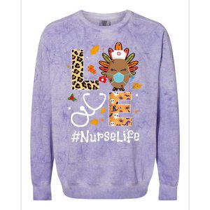 Nurse Thanksgiving Turkey Wear Mask Love Nurse Life Leopard Gift Colorblast Crewneck Sweatshirt