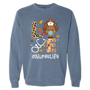 Nurse Thanksgiving Turkey Wear Mask Love Nurse Life Leopard Gift Garment-Dyed Sweatshirt