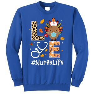 Nurse Thanksgiving Turkey Wear Mask Love Nurse Life Leopard Gift Sweatshirt