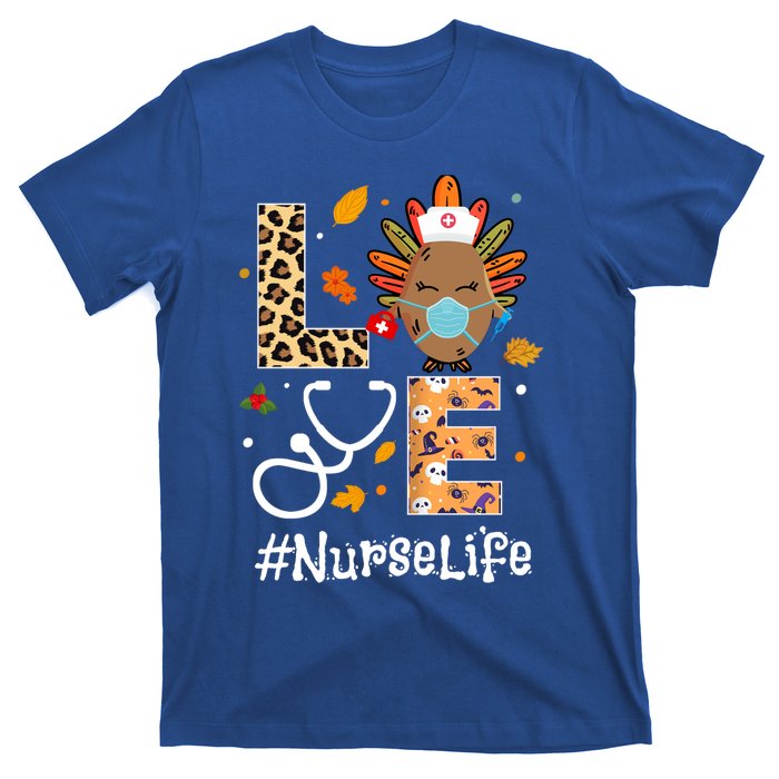 Nurse Thanksgiving Turkey Wear Mask Love Nurse Life Leopard Gift T-Shirt