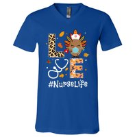 Nurse Thanksgiving Turkey Wear Mask Love Nurse Life Leopard Gift V-Neck T-Shirt