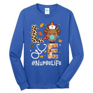 Nurse Thanksgiving Turkey Wear Mask Love Nurse Life Leopard Gift Tall Long Sleeve T-Shirt