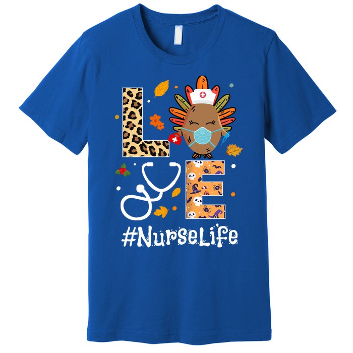 Nurse Thanksgiving Turkey Wear Mask Love Nurse Life Leopard Gift Premium T-Shirt