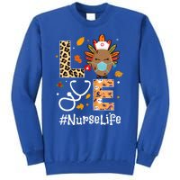 Nurse Thanksgiving Turkey Wear Mask Love Nurse Life Leopard Gift Tall Sweatshirt