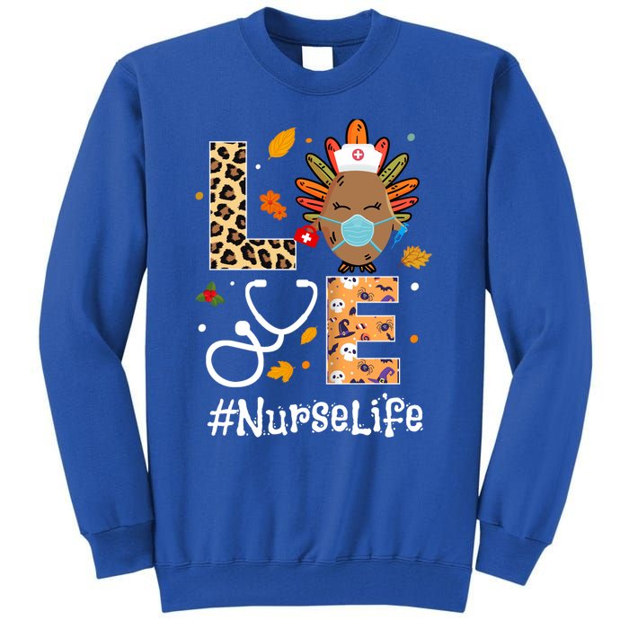 Nurse Thanksgiving Turkey Wear Mask Love Nurse Life Leopard Gift Tall Sweatshirt