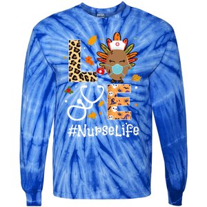 Nurse Thanksgiving Turkey Wear Mask Love Nurse Life Leopard Gift Tie-Dye Long Sleeve Shirt