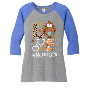 Nurse Thanksgiving Turkey Wear Mask Love Nurse Life Leopard Gift Women's Tri-Blend 3/4-Sleeve Raglan Shirt