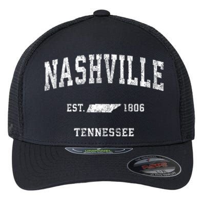 Nashville Tennessee Tn Vintage Athletic Sports Design Flexfit Unipanel Trucker Cap