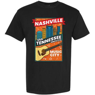 Nashville Tennessee USA Music City Guitar Musician Music Garment-Dyed Heavyweight T-Shirt