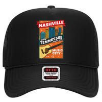 Nashville Tennessee USA Music City Guitar Musician Music High Crown Mesh Back Trucker Hat