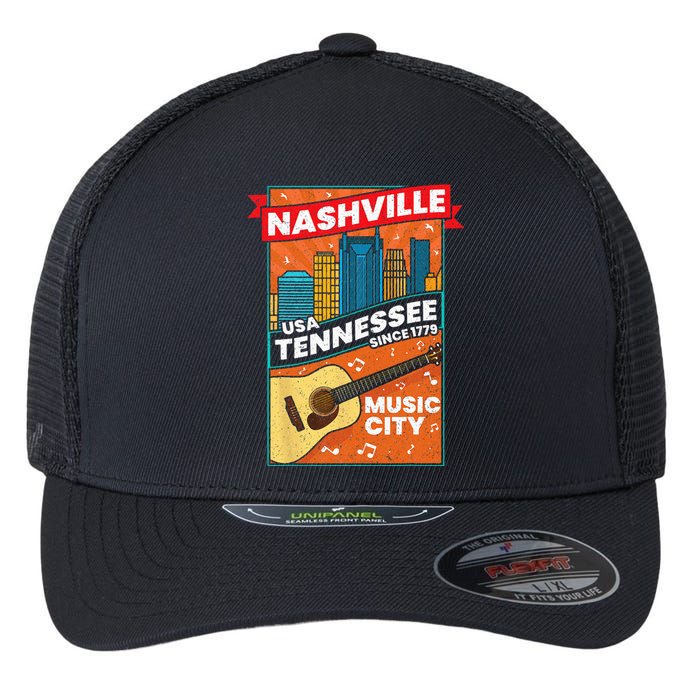 Nashville Tennessee USA Music City Guitar Musician Music Flexfit Unipanel Trucker Cap