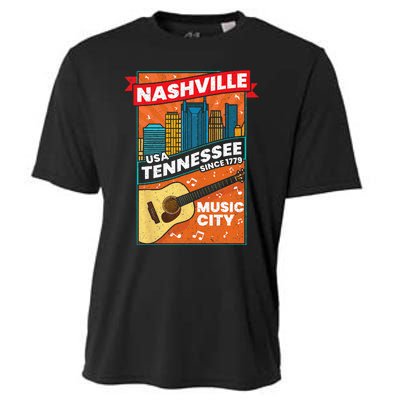 Nashville Tennessee USA Music City Guitar Musician Music Cooling Performance Crew T-Shirt