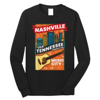 Nashville Tennessee USA Music City Guitar Musician Music Long Sleeve Shirt